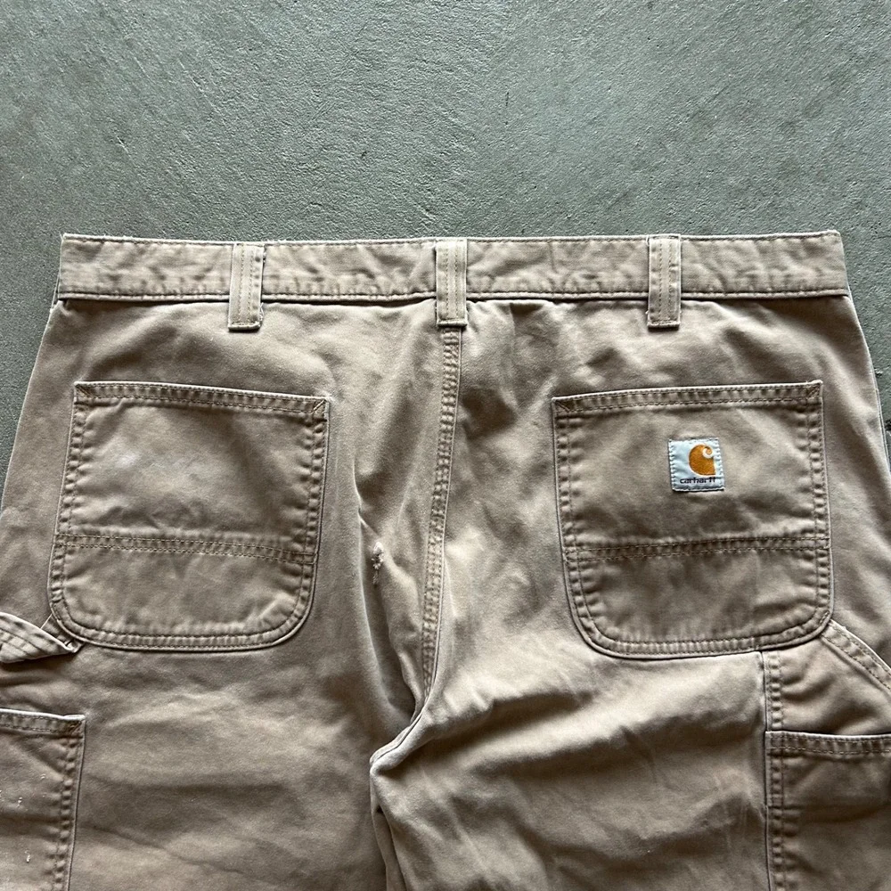 Vintage 90s Carhartt Carpenter Pants Size 40x32 Tan Relaxed Fit Canvas Workwear
